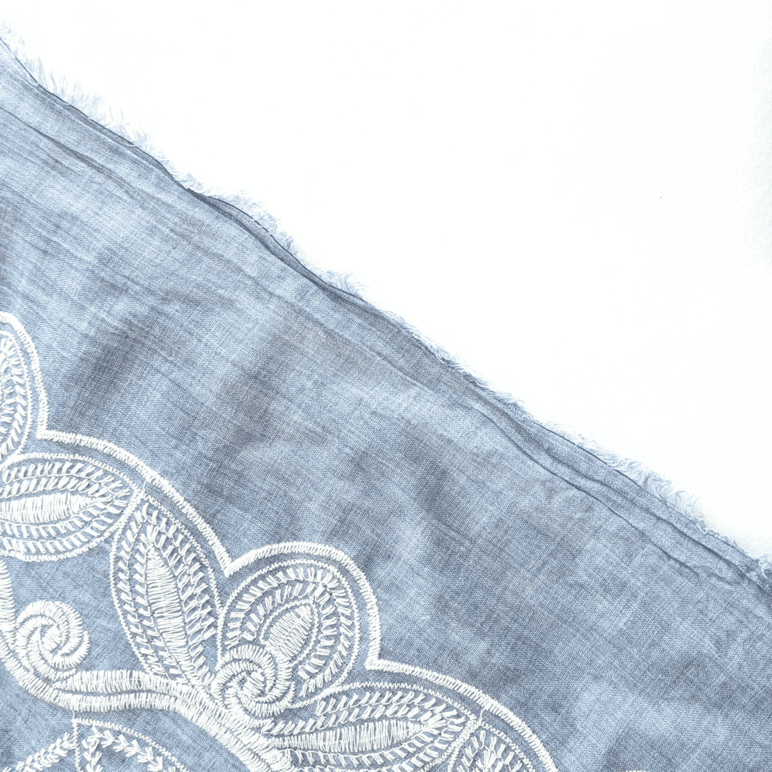 Floral Embroidered Cotton Chambray Fabric 132cm Wide