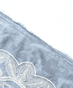 Floral Embroidered Cotton Chambray Fabric 132cm Wide