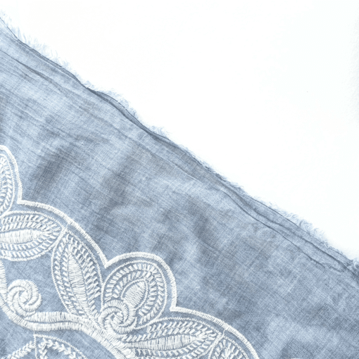 Floral Embroidered Cotton Chambray Fabric 132cm Wide