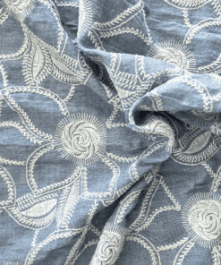 Floral Embroidered Cotton Chambray Fabric 132cm Wide