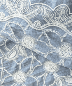 Floral Embroidered Cotton Chambray Fabric 132cm Wide