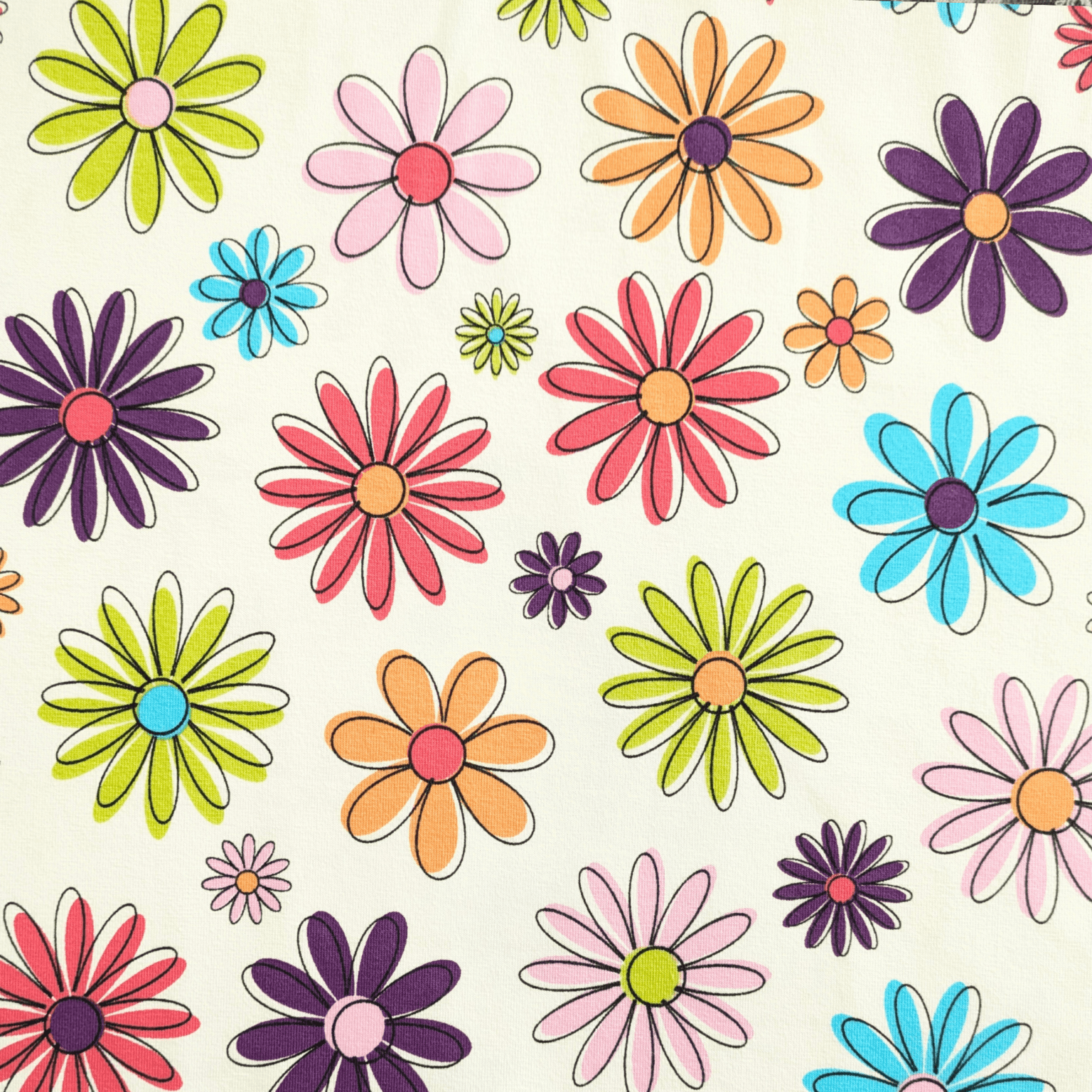 Sketchy Flowers Cotton Jersey Fabric 148cm Wide