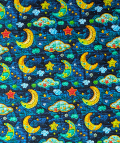Embroidered, Quilted Night Time Digital Print Cotton Fabric 140cm Wide