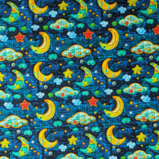 Embroidered, Quilted Night Time Digital Print Cotton Fabric 140cm Wide