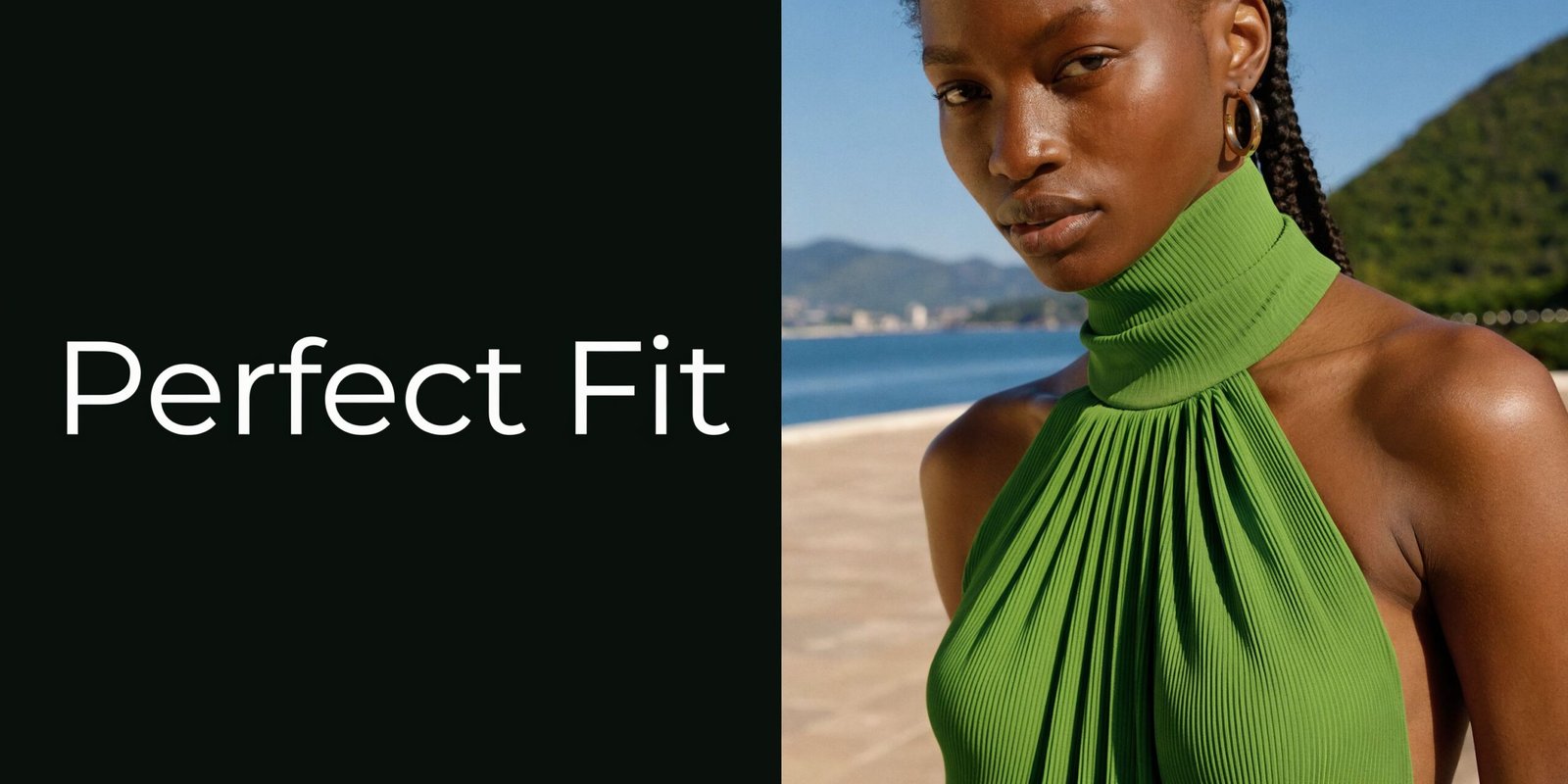 Pattern for Halter Top: A UK Sewing Guide 1 A stylish model wearing a vibrant lime green pleated halter top against a scenic coastal background.