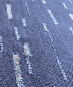 Ripped Distressed Denim Fabric Dark Blue With Coloured Yarns Material 150cm Wide