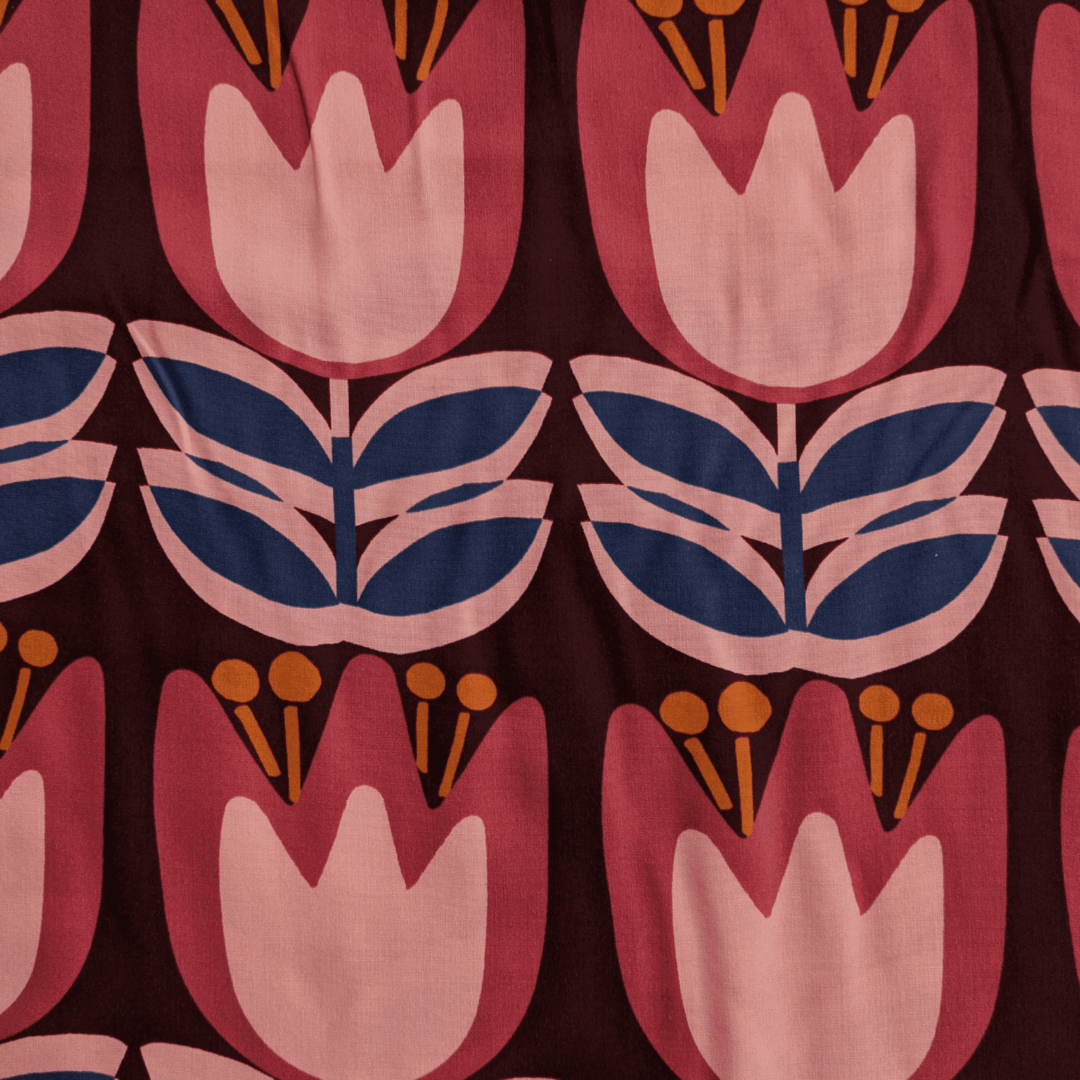Large Tulip Viscose Fabric Lenzing Ecovero Lightweight Wine Red Floral 138cm Wide