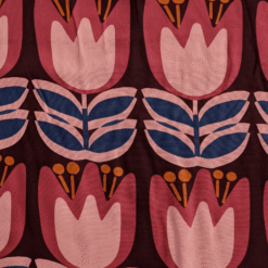 Large Tulip Viscose Fabric Lenzing Ecovero Lightweight Wine Red Floral 138cm Wide