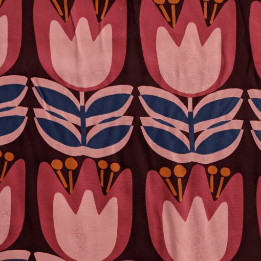 Large Tulip Viscose Fabric Lenzing Ecovero Lightweight Wine Red Floral 138cm Wide