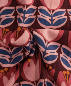 Large Tulip Viscose Fabric Lenzing Ecovero Lightweight Wine Red Floral 138cm Wide