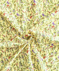 Yellow Vintage Floral Print Broderie Anglaise Cotton Fabric 130cm Wide