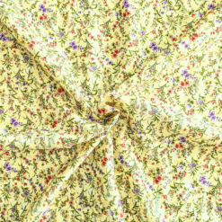 Yellow Vintage Floral Print Broderie Anglaise Cotton Fabric 130cm Wide