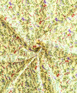 Yellow Vintage Floral Print Broderie Anglaise Cotton Fabric 130cm Wide