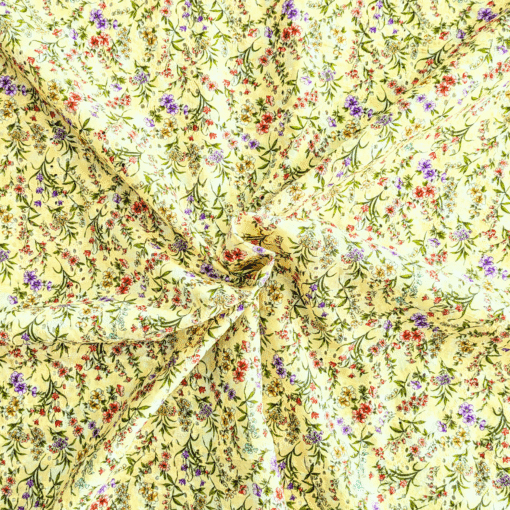 Yellow Vintage Floral Print Broderie Anglaise Cotton Fabric 130cm Wide