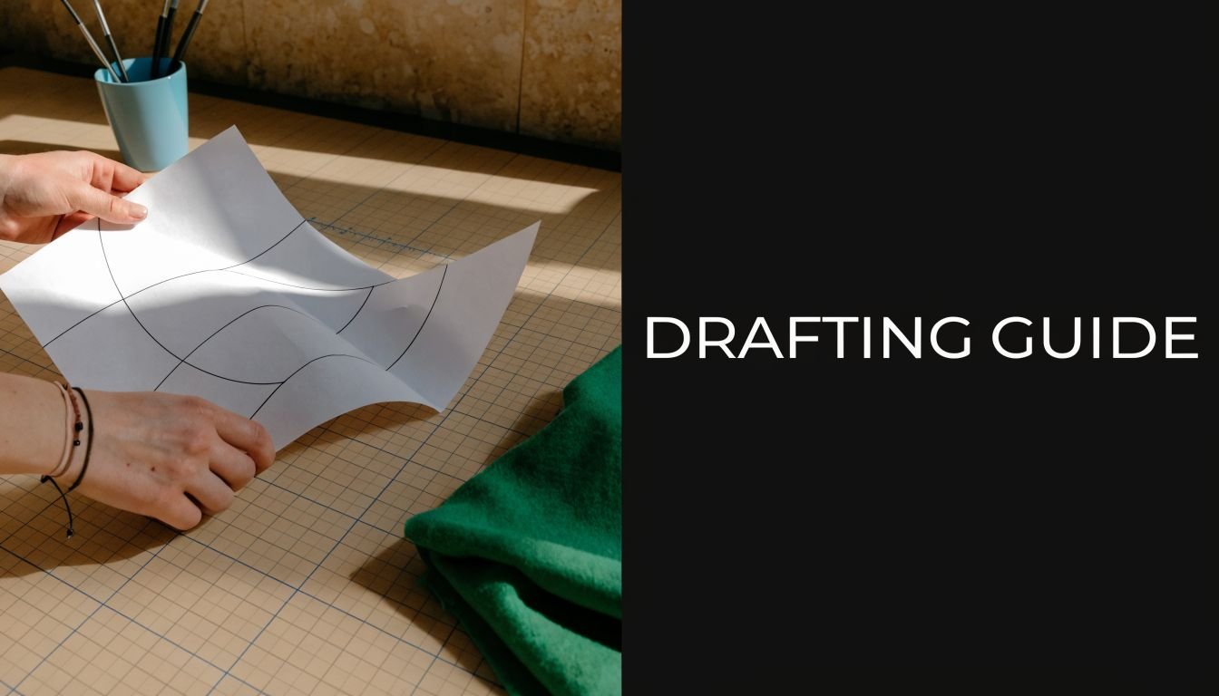 A person placing a paper pattern piece on a cutting mat with green fabric nearby.