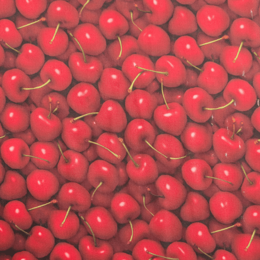 Cherry Print 100% Viscose Sateen Fabric 145cm Wide Per Half Metre