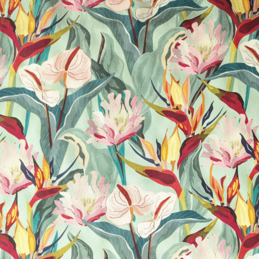 Exotic Flowers Print 100% Viscose Fabric 140cm Wide Per Half Metre