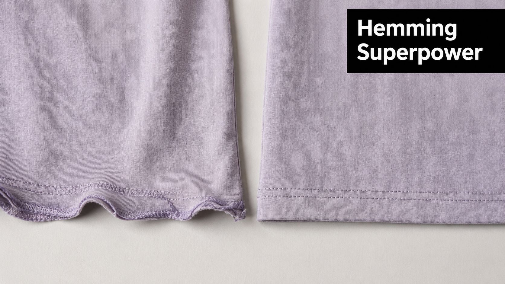 A comparison of two fabric hems showing a wavy, puckered edge versus a neat, professional flat hem.