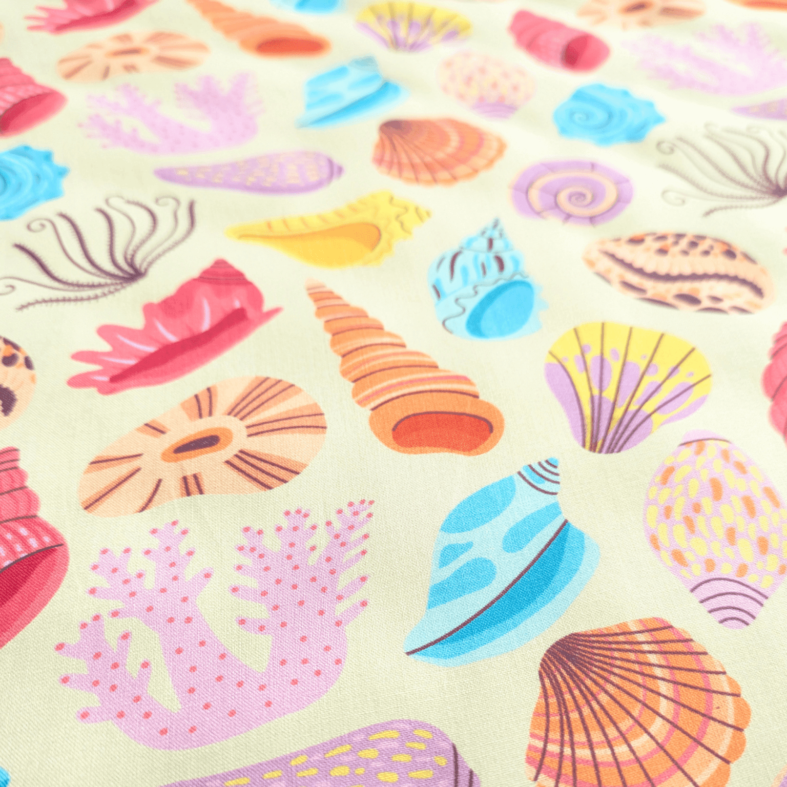 Seashell Print 100% Viscose Fabric 140cm Wide Per Half Metre