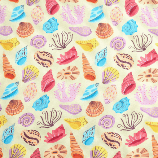 Seashell Print 100% Viscose Fabric 140cm Wide Per Half Metre