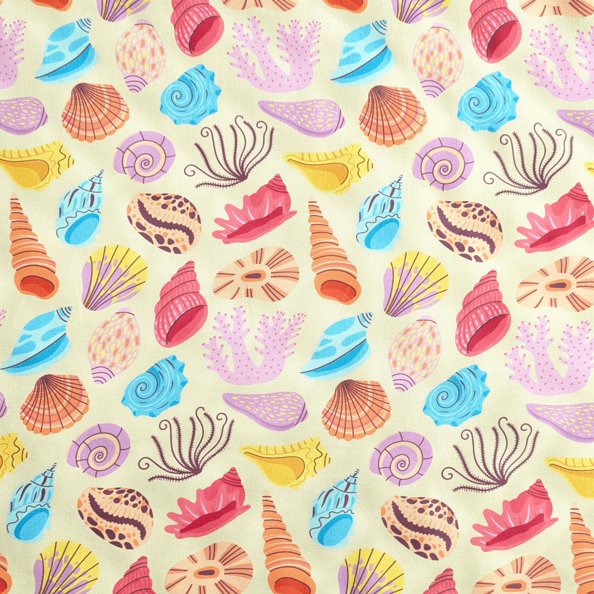 Seashell Print 100% Viscose Fabric 140cm Wide Per Half Metre