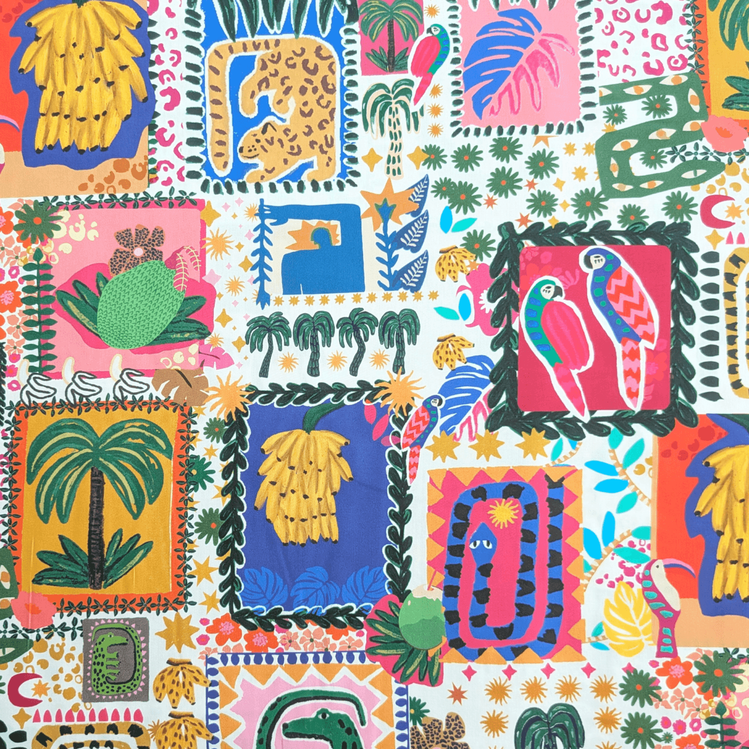 Summer Jungle 100% Cotton Sateen Fabric Lightweight 145cm Wide Per Half Metre