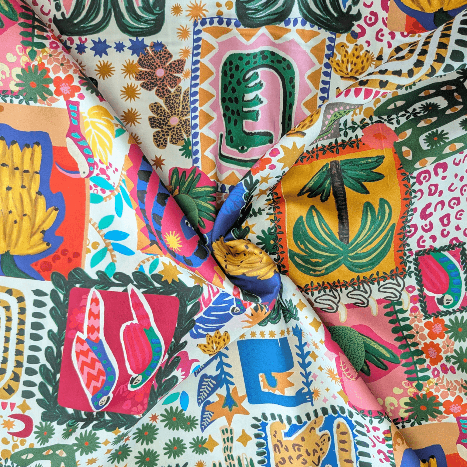 Summer Jungle 100% Cotton Sateen Fabric Lightweight 145cm Wide Per Half Metre