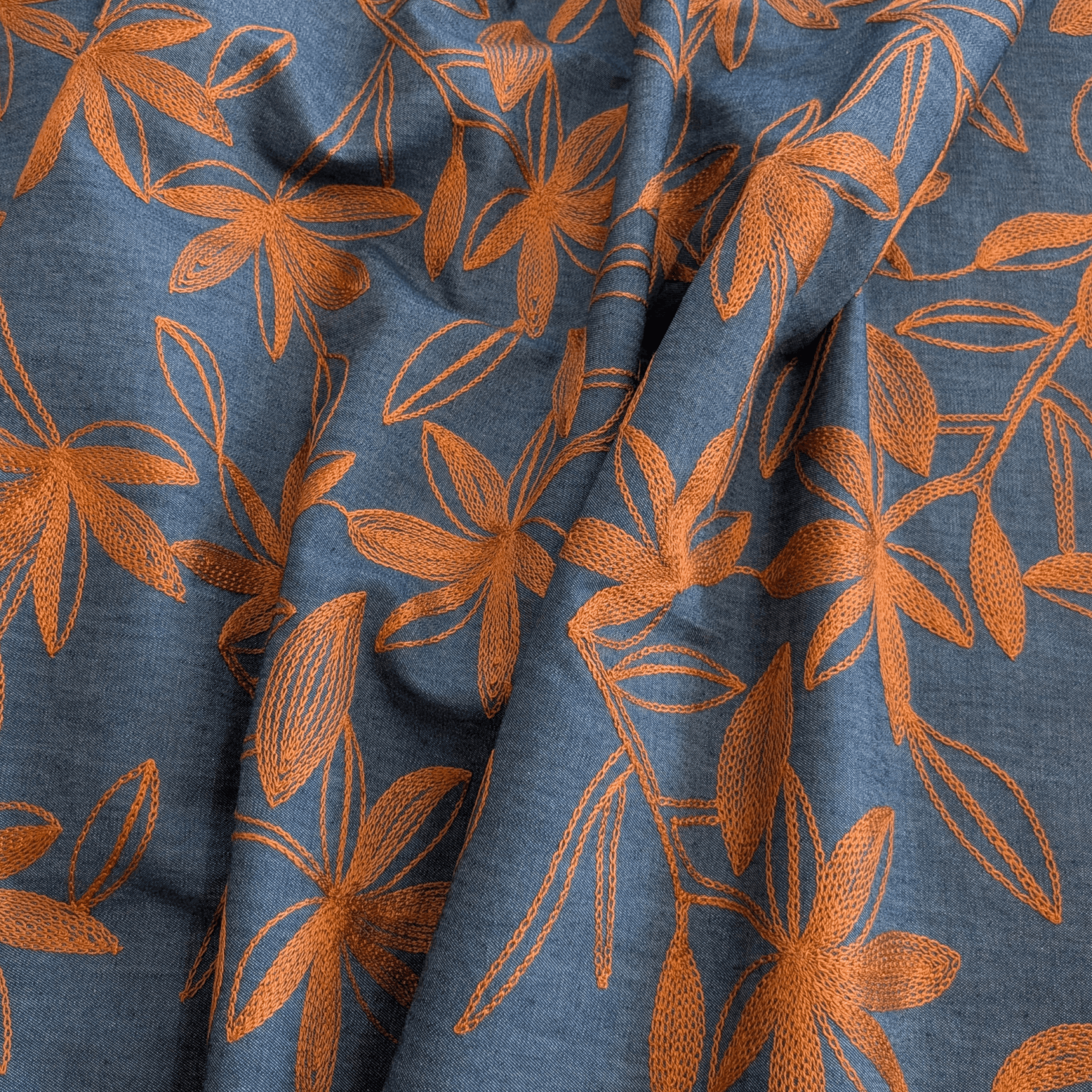 Embroidered Denim 100% Cotton Fabric 5oz Lightweight 135cm Wide Per Half Metre
