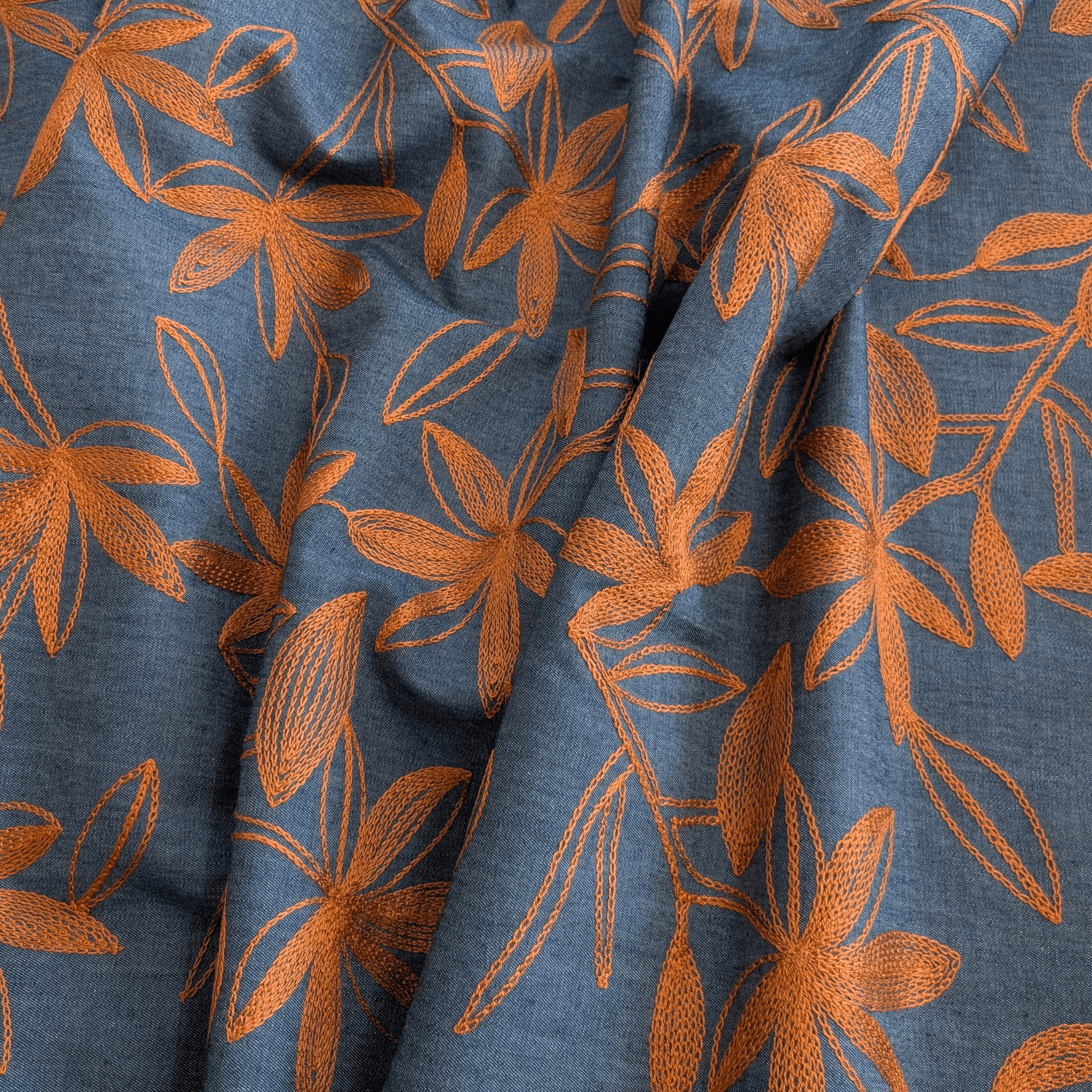 Embroidered Denim 100% Cotton Fabric 5oz Lightweight 135cm Wide Per Half Metre