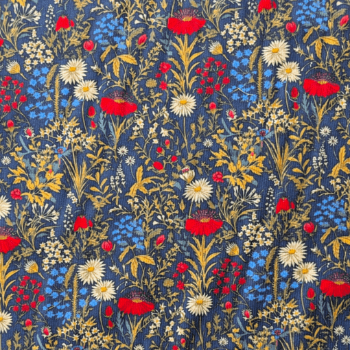 Cotton Babycord / Needlecord 21 Wale Meadow Floral 110cm Wide By The Half Metre