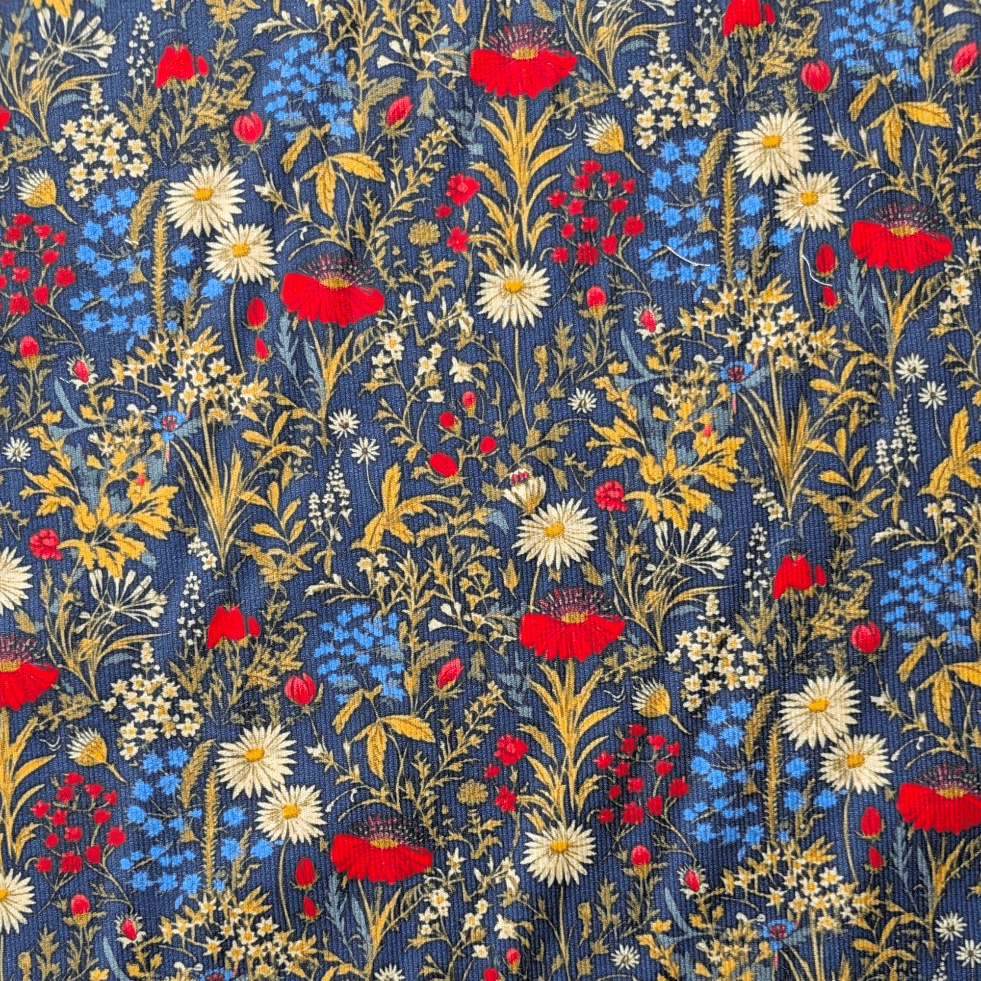Cotton Babycord / Needlecord 21 Wale Meadow Floral 110cm Wide By The Half Metre
