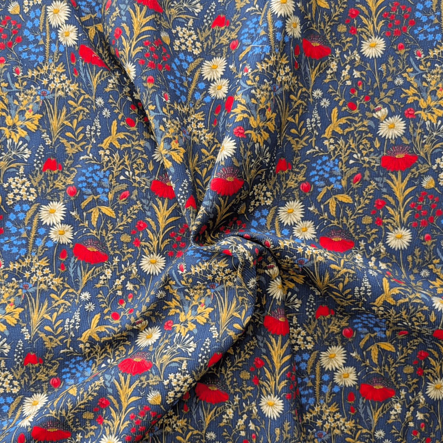 Cotton Babycord / Needlecord 21 Wale Meadow Floral 110cm Wide By The Half Metre