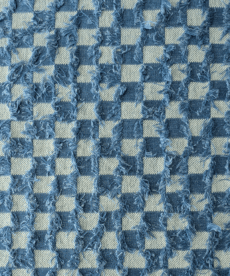 Washed Jacquard Denim Fabric - Check with Fringe - Blue - Mediumweight 150cm Wide