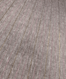 Chambray Linen Mix Fabric Chocolate, Pink & Metallic Lurex Stripe