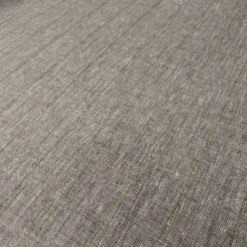Chambray Linen Mix Fabric Chocolate, Pink & Metallic Lurex Stripe