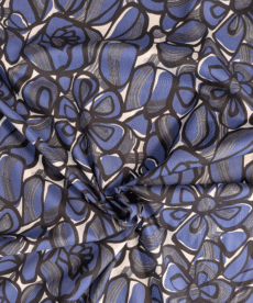 Cotton Pima Lawn Fabric Blue & Black Graphic Floral Print