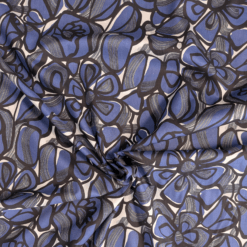 Cotton Pima Lawn Fabric Blue & Black Graphic Floral Print