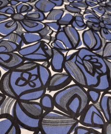 Cotton Pima Lawn Fabric Blue & Black Graphic Floral Print