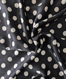 White On Black Rayon Sateen Dots Fabric 140cm Wide By The Half Metre